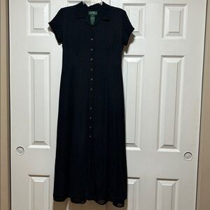 Ralph Lauren Polk a Dot Maxi Button Down Silk Dress - Size 6 Petite